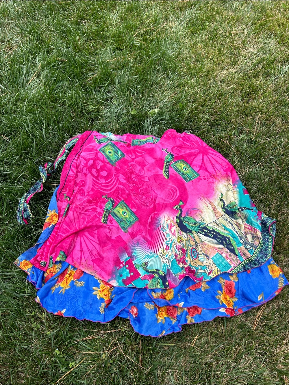 Wevez Silk Sari Reversible Wrap Skirt size small whimsy‎ pink hippy fairy